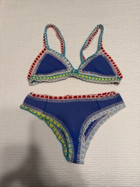 KIINI Blue Crochet-Trim Bikini - Top DD, Bottom L